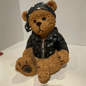 Y2K Large Textured Resin Biker Bear Sculpture Statue Late 90s by Youngs Inc.